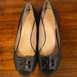 Tory Burch wedge, open toe pumps